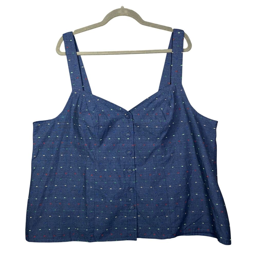 Nwt Modcloth Tank Top Textured Blue Adjustable Strap Size 2X